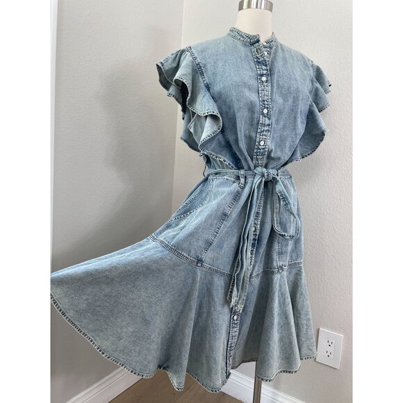 Lauren Ralph Lauren Womens 16 Dress Belted Denim Flutter Sleeve Shirtdress - Picture 2 of 13
